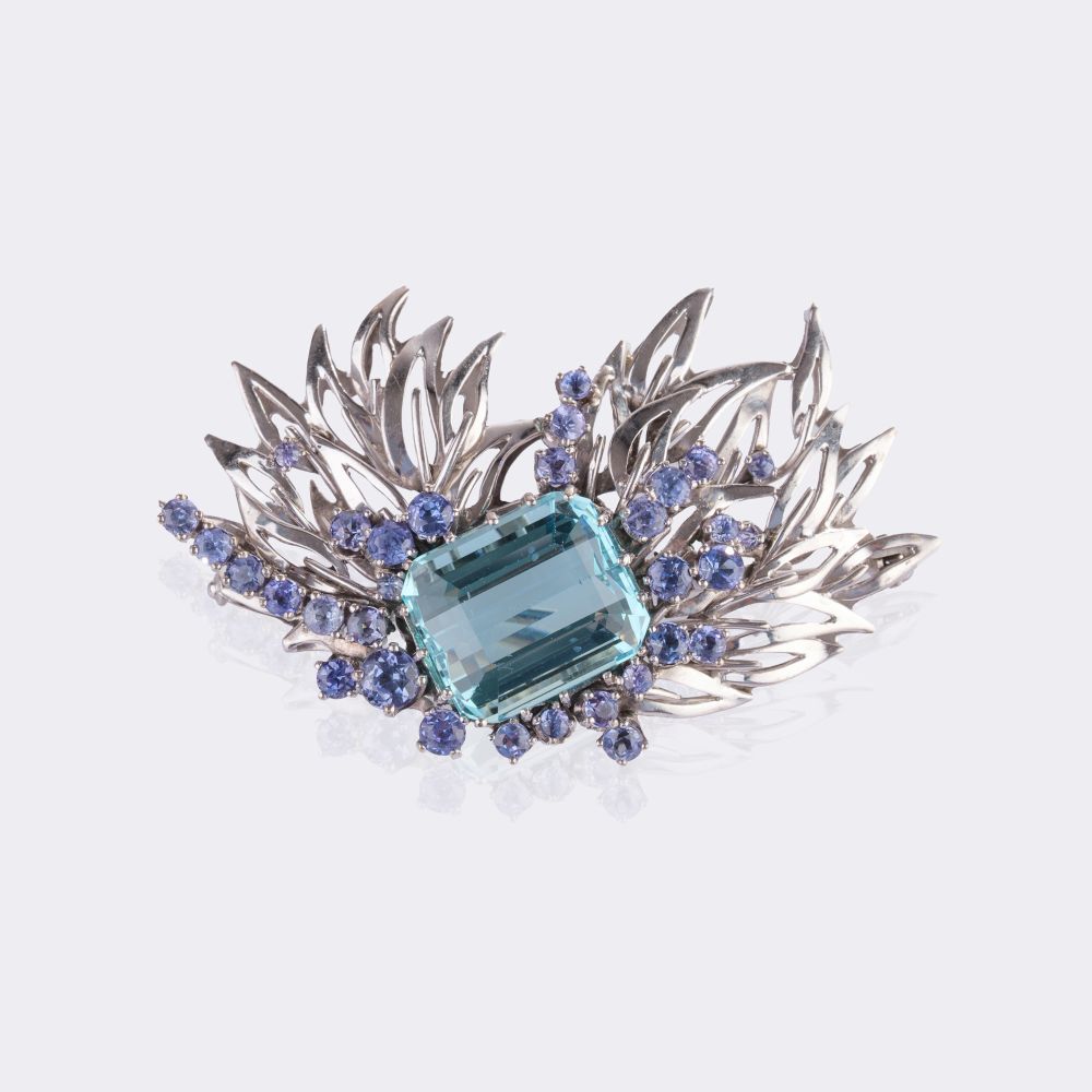 Vintage Aquamarin Tansanit Brosche