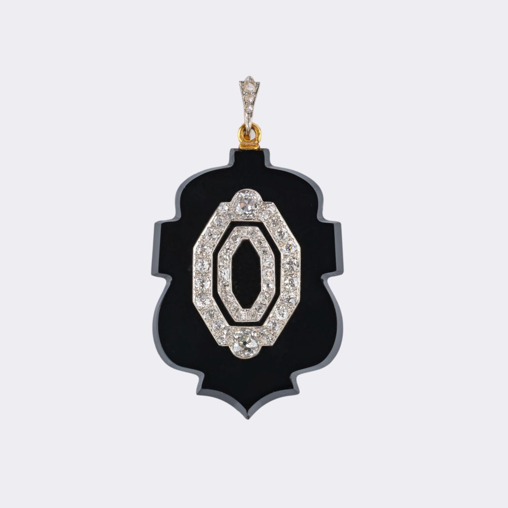 Französischer Art-déco Onyx Diamant Anhänger