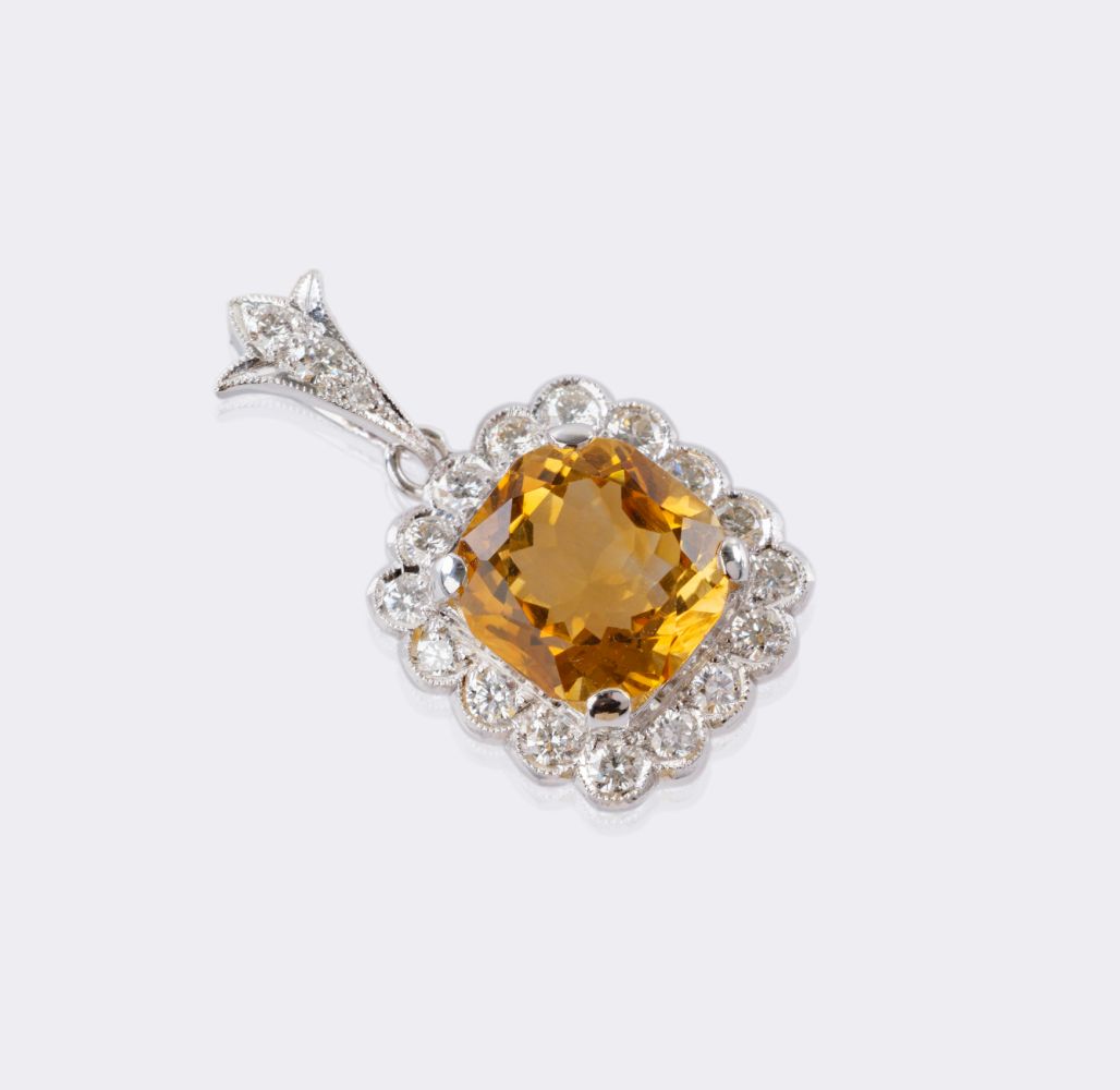 Citrin Anhänger mit Brillant-Besatz
