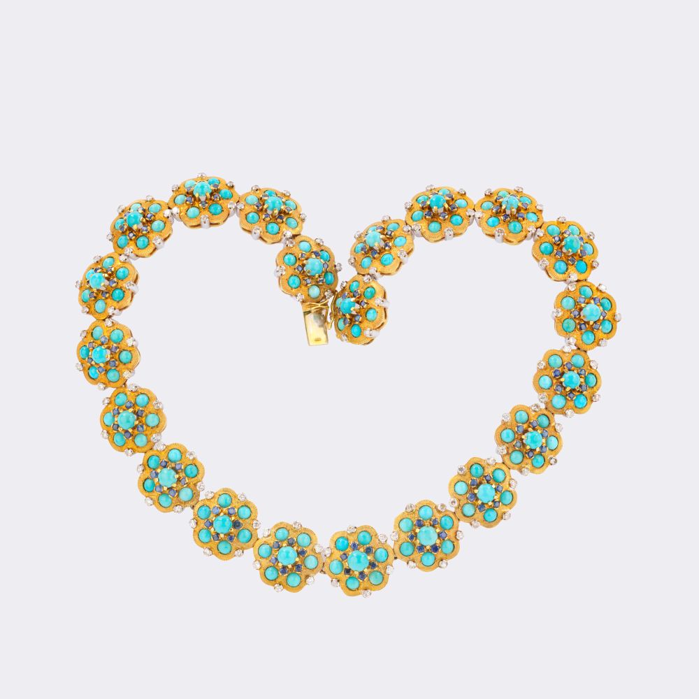 Vintage Türkis Saphir Collier mit Diamant-Besatz - Bild 2