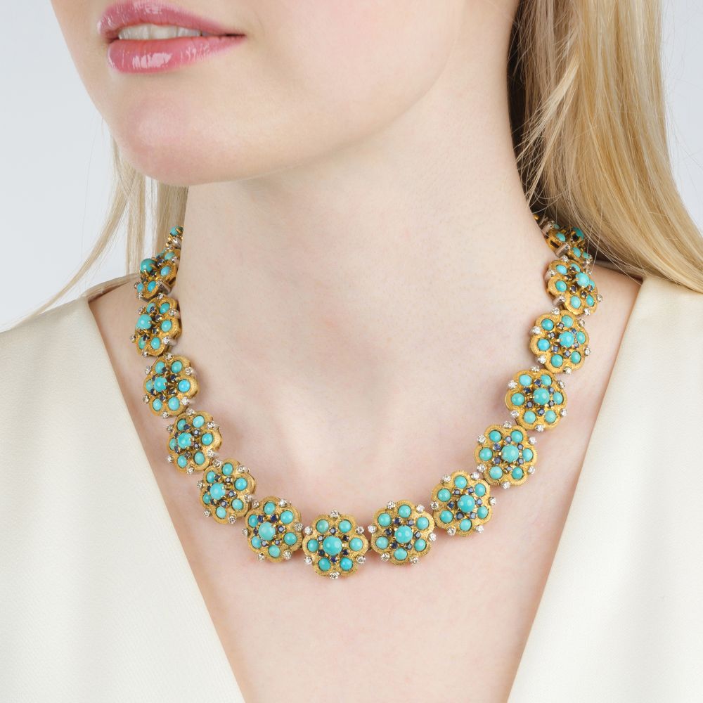Vintage Türkis Saphir Collier mit Diamant-Besatz - Bild 3