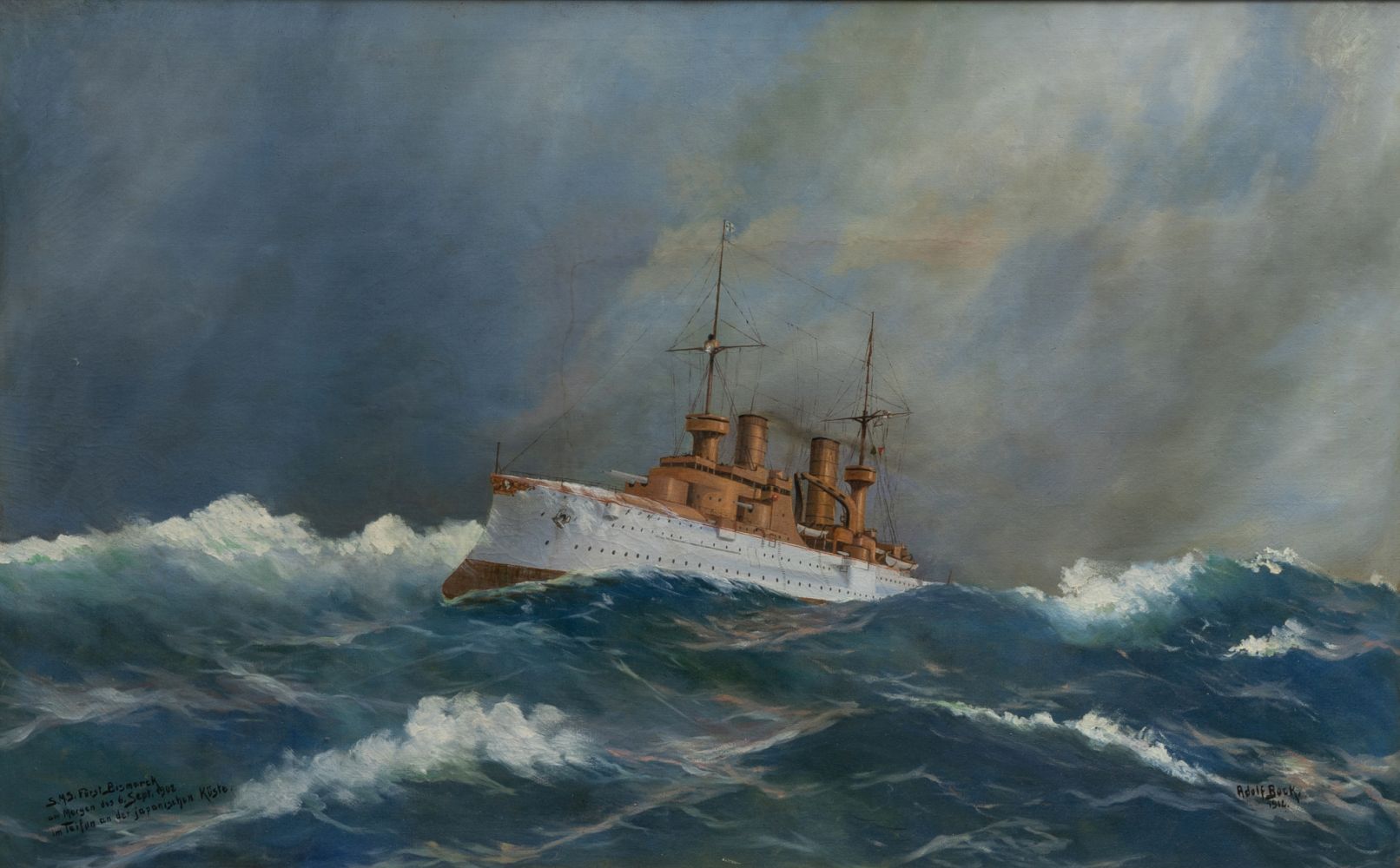 SMS Fürst Bismarck im Taifun vor Japan