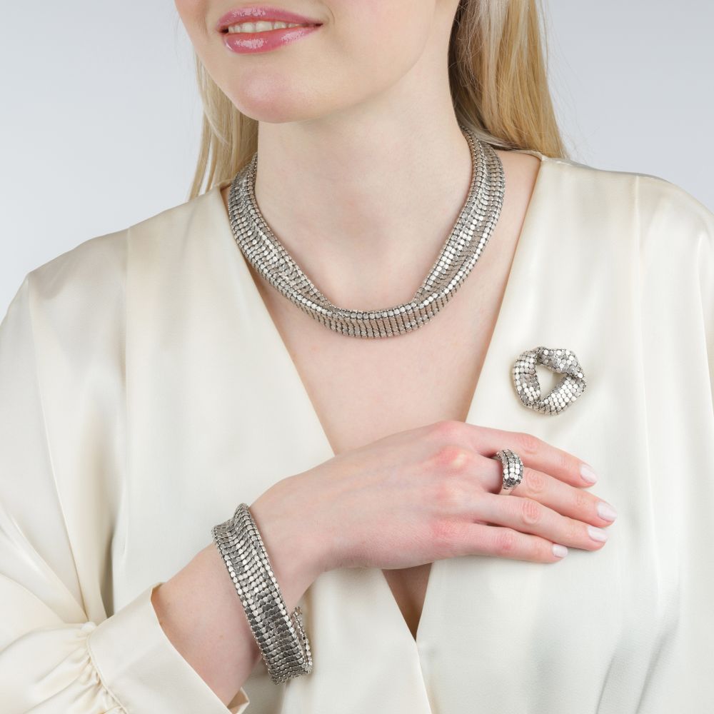 Ikonisches Weißgold-Set 'Pharao' mit Collier, Armband, Brosche und Ring - Bild 7