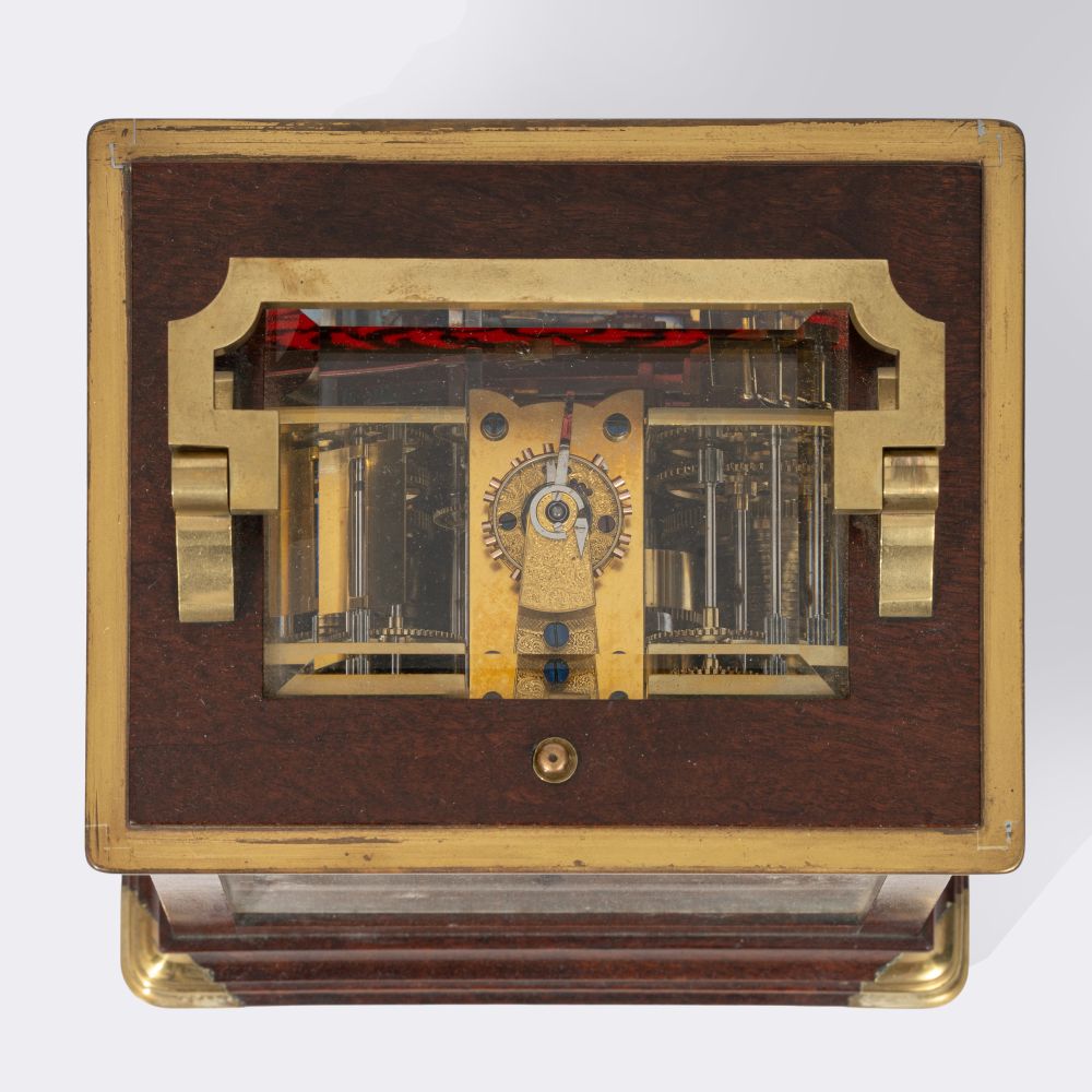 Sehr seltene Mahagoni Reiseuhr mit Viertelstundenschlag und Weckerfunktion im Reisekoffer - Bild 4