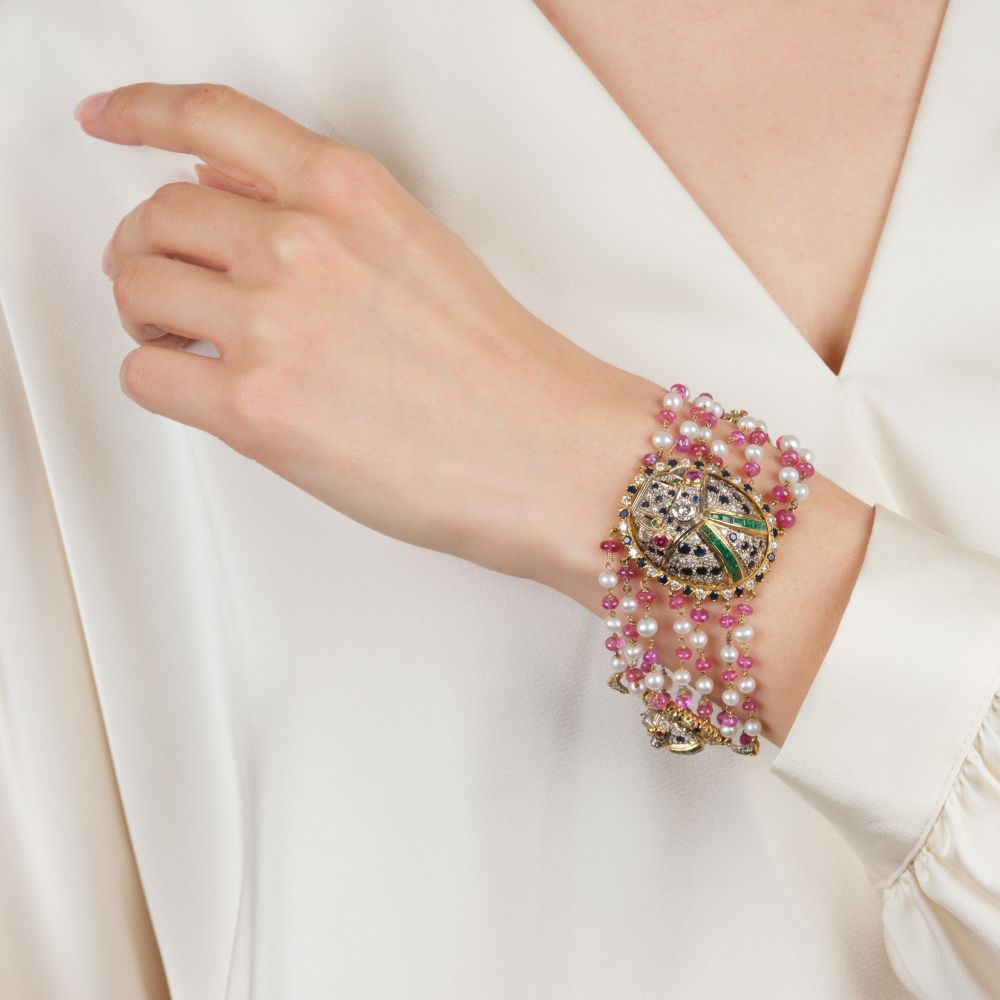 Außergewöhnliches Armband 'Skarabäus' mit Diamant- und Farbedelstein-Besatz - Bild 4