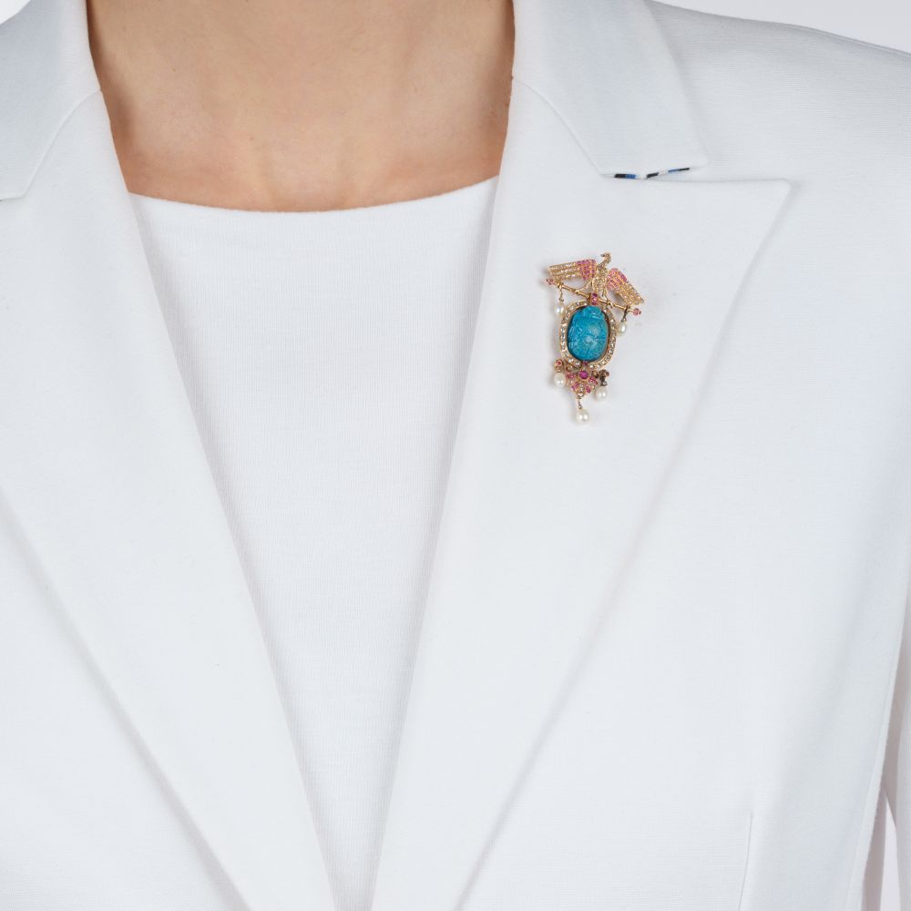 Fin de siècle Brosche 'Skarabäus' mit Edelstein-Besatz - Bild 2