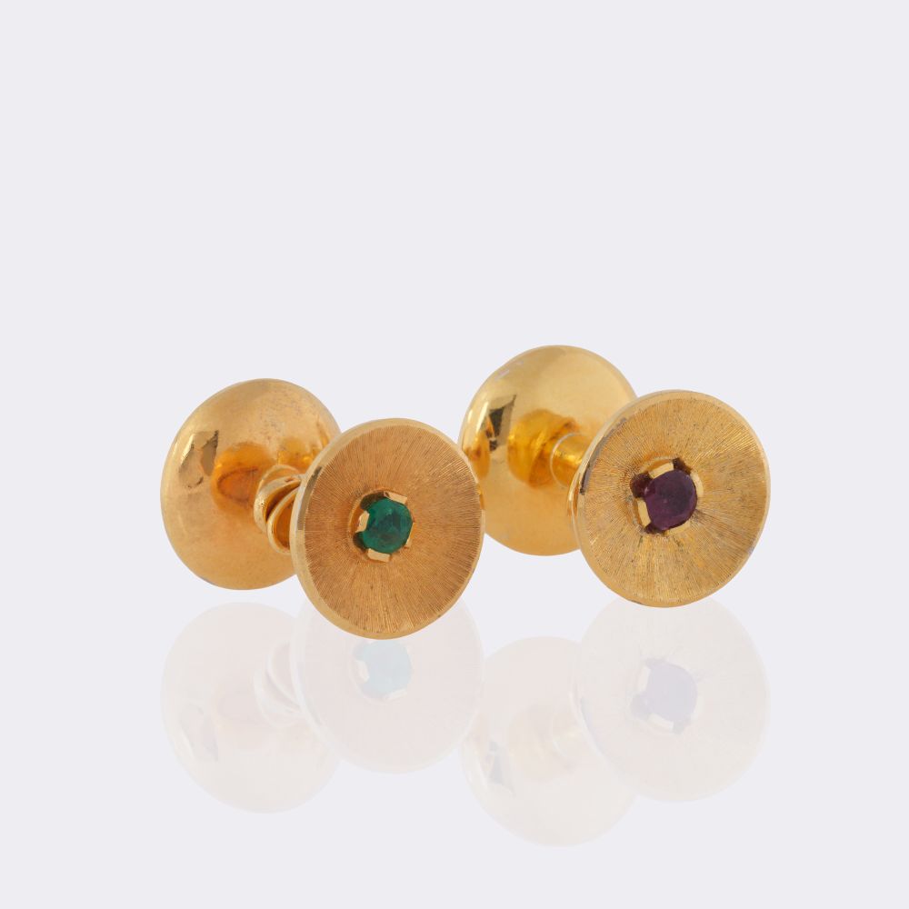 Paar Rubin Smaragd Manschettenknöpfe