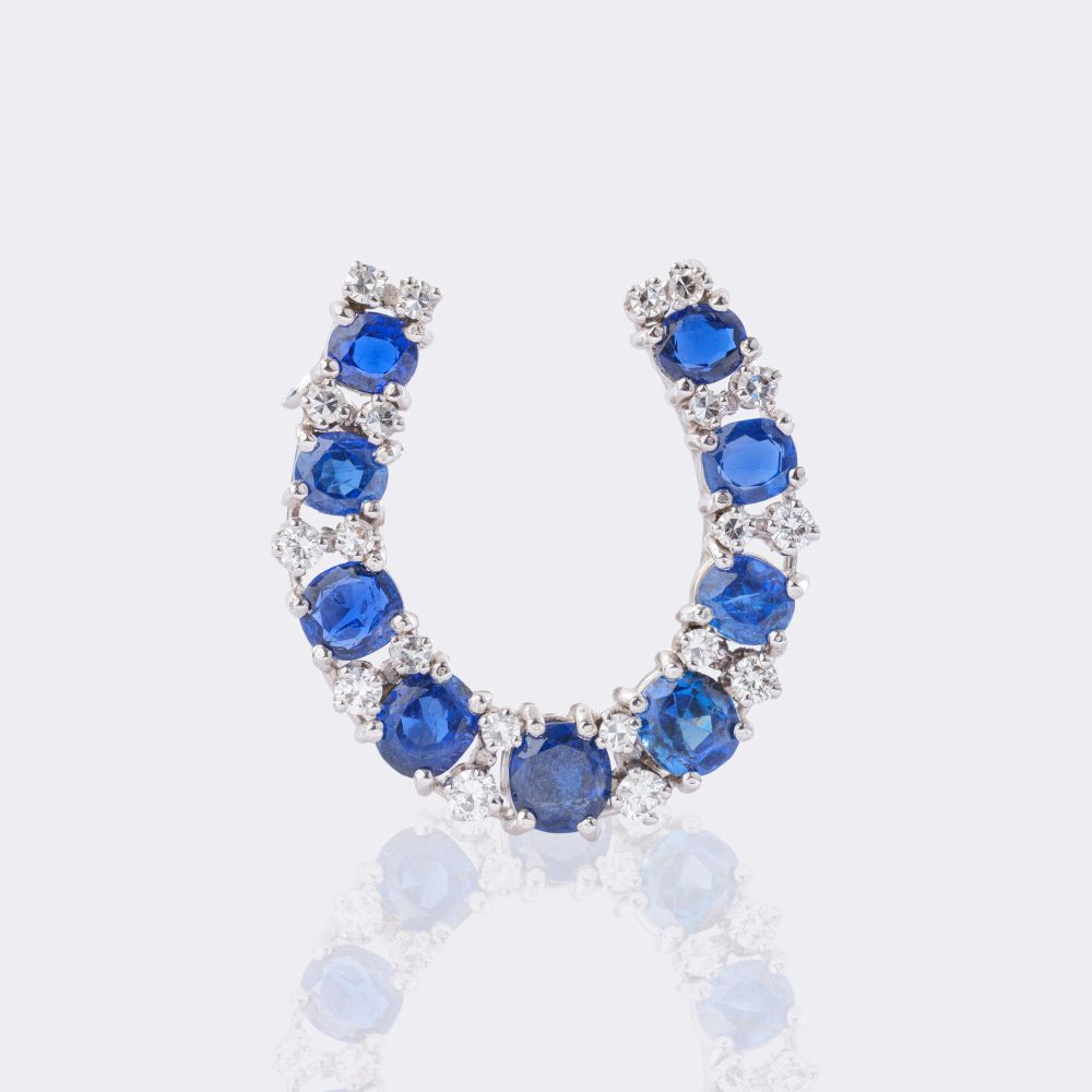 Saphir Brillant Brosche 'Hufeisen'