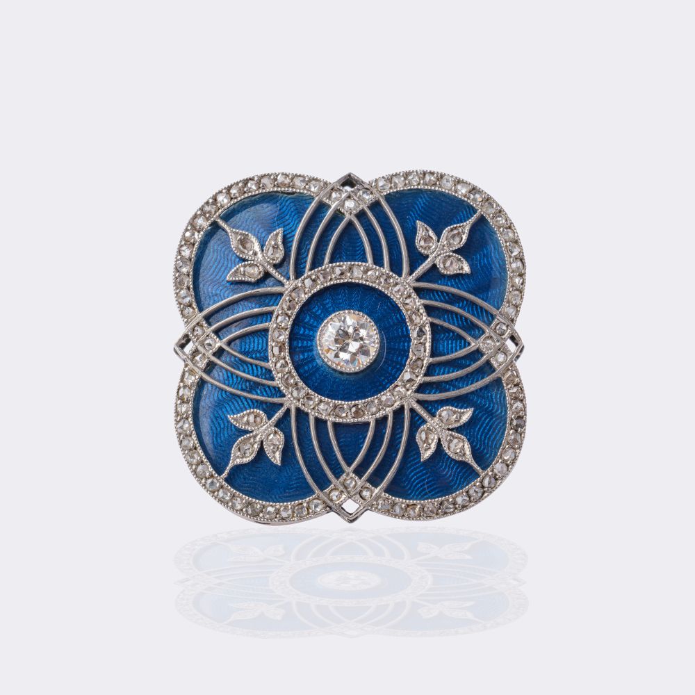 Feine Jugendstil Diamant Emaille Brosche