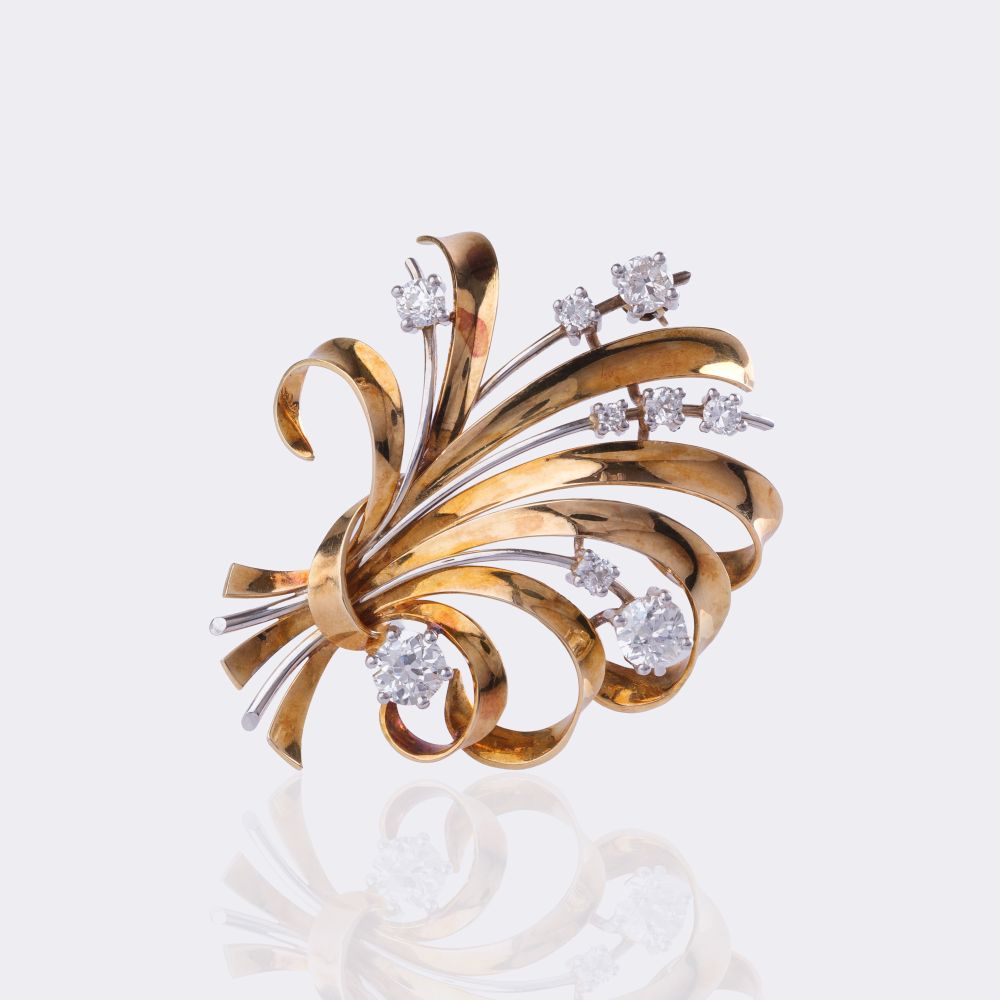 Vintage Blütenbrosche mit Diamanten