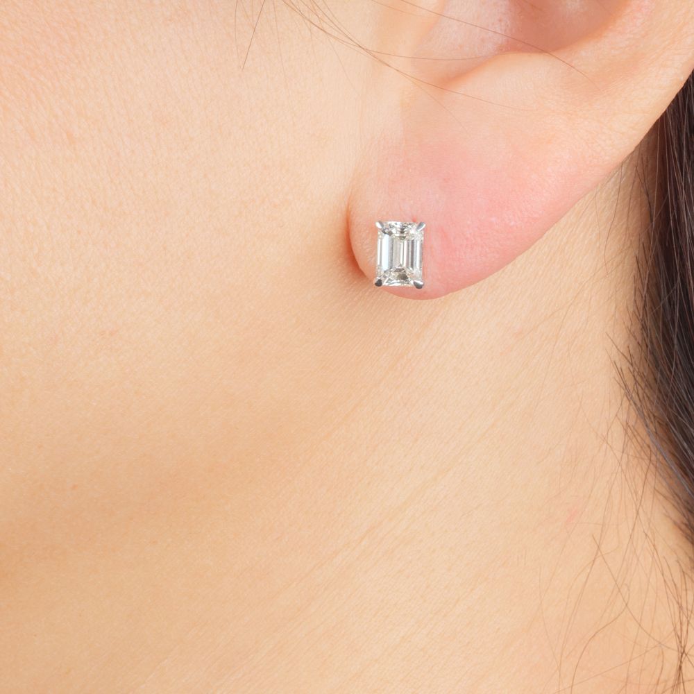 Paar Emerald Cut Diamant Ohrstecker - Bild 3