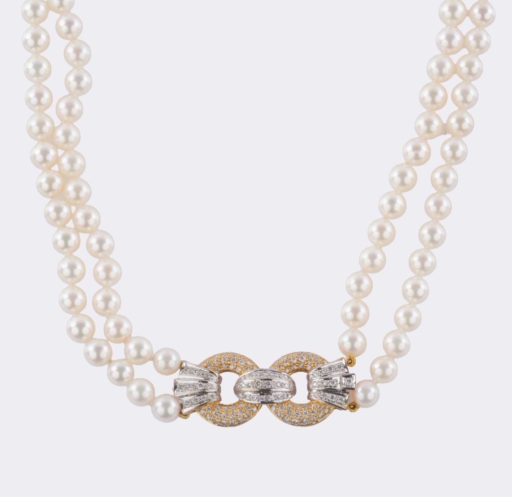 Perlen Collier mit Brillant-Schließe