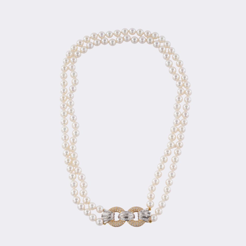 Perlen Collier mit Brillant-Schließe - Bild 2
