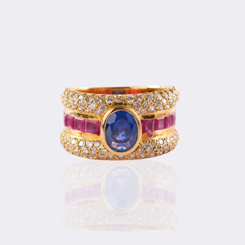Saphir Rubin Ring mit Brillant-Besatz