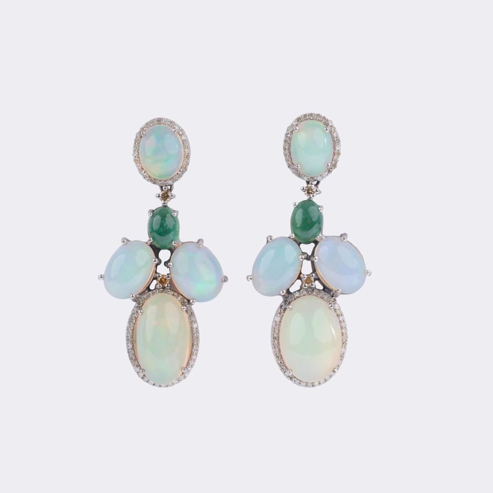 Opal Smaragd Brillant Collier mit passendem Paar Ohrhänger - Bild 2