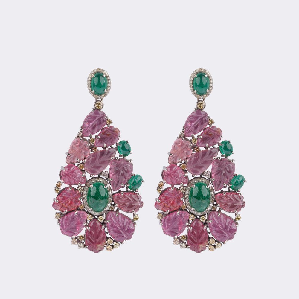 Pink Turmalin Smaragd Collier mit passendem Paar Ohrhänger - Bild 2