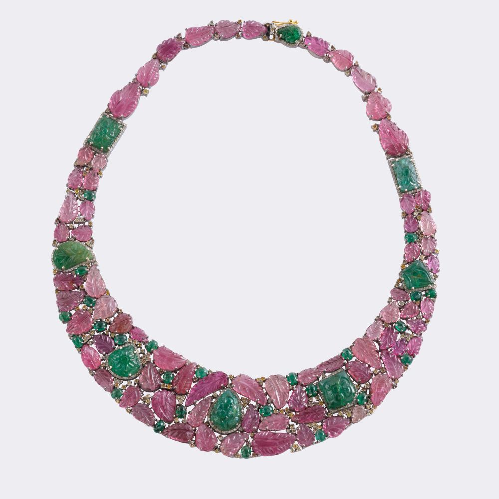 Pink Turmalin Smaragd Collier mit passendem Paar Ohrhänger - Bild 3