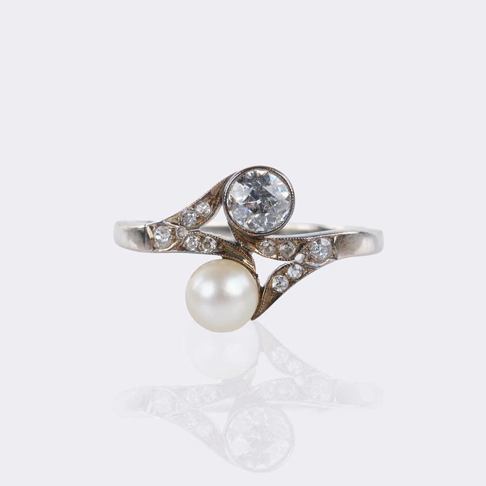 Jugendstil Perl Diamant Ring 'Moi-et-Toi'