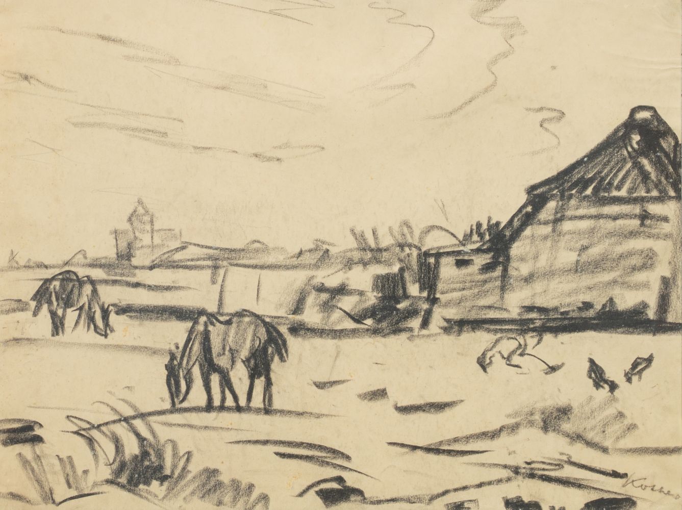 Weite Landschaft mit Pferden