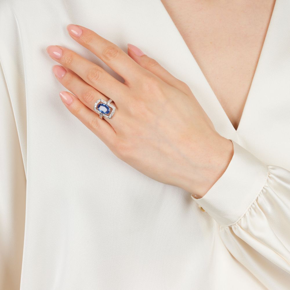 Natürlicher Saphir Ring mit Brillant-Besatz - Bild 4