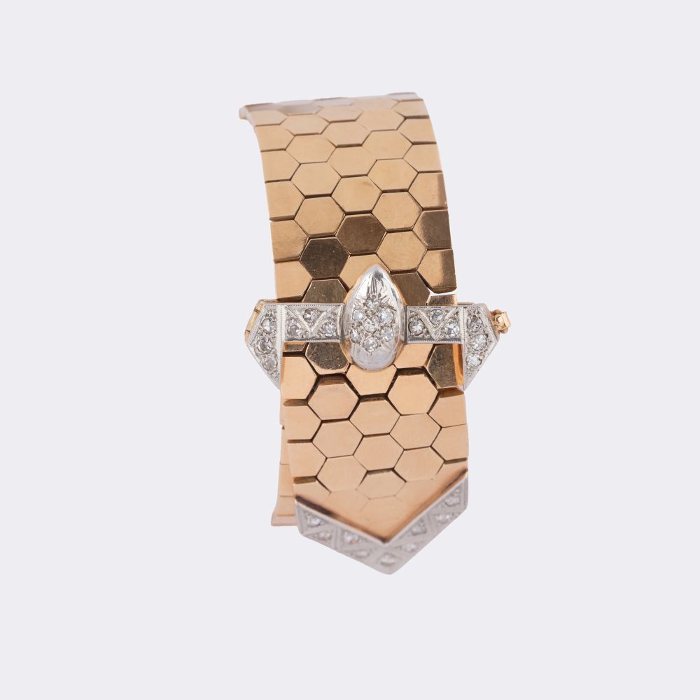 Außergewöhnliches Art-déco Armband 'Gürtelschnalle' mit Diamant-Besatz - Bild 4