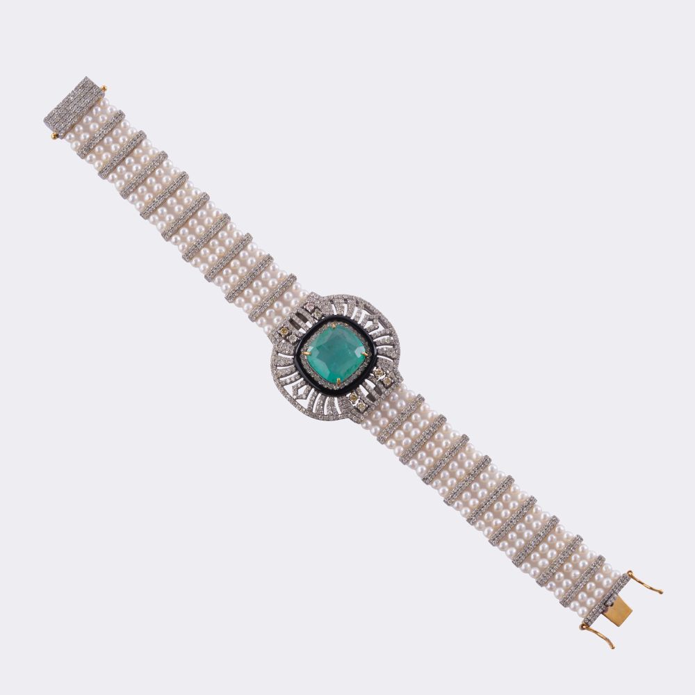 Perlen Diamant Armband mit großem Smaragd - Bild 2