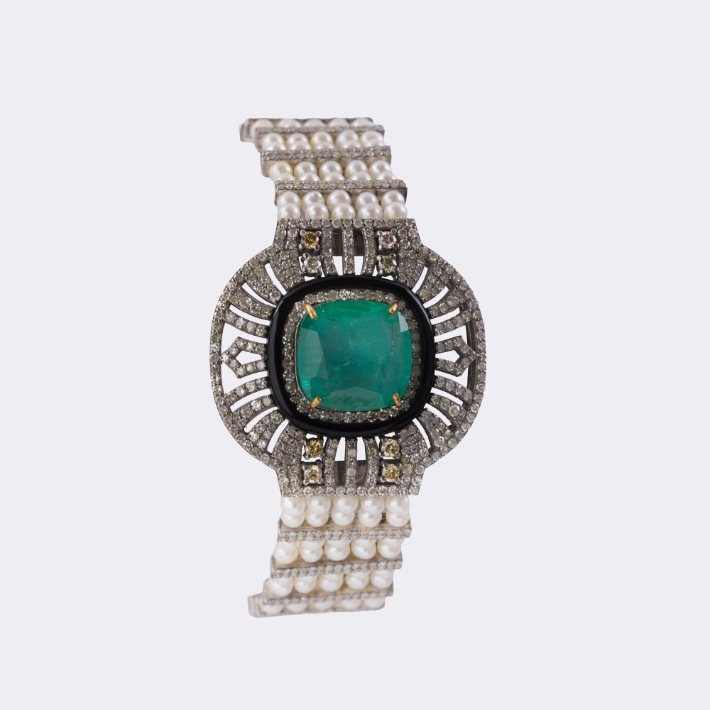 Perlen Diamant Armband mit großem Smaragd - Bild 3