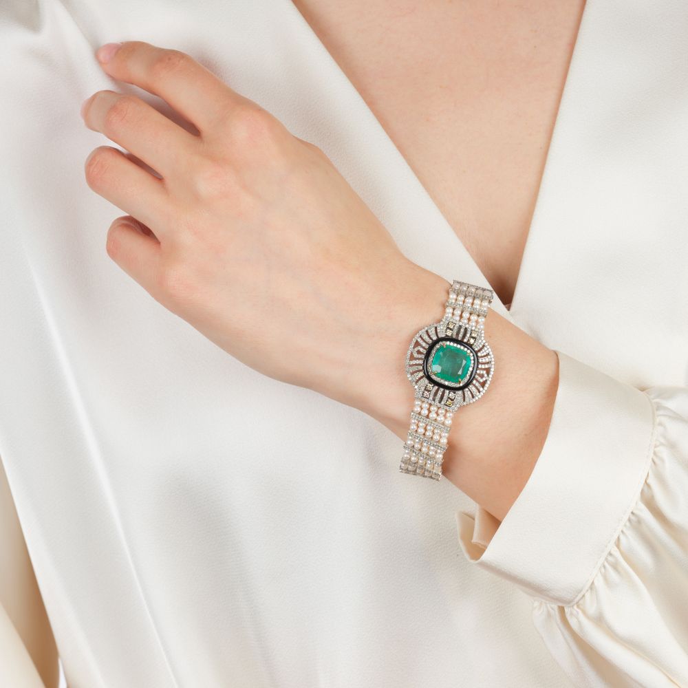 Perlen Diamant Armband mit großem Smaragd - Bild 4