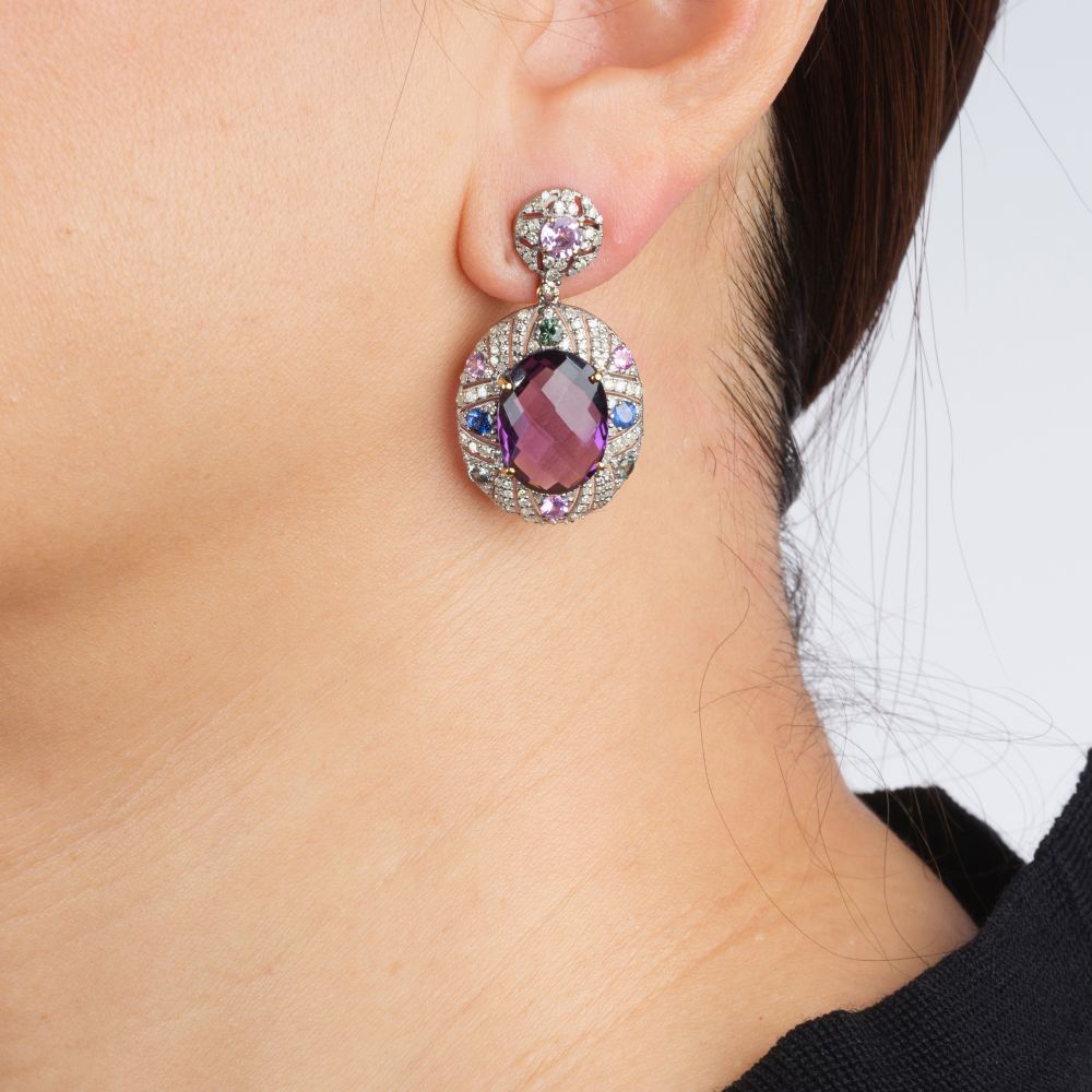 Paar Amethyst Diamant Ohrhänger mit Saphiren - Bild 2