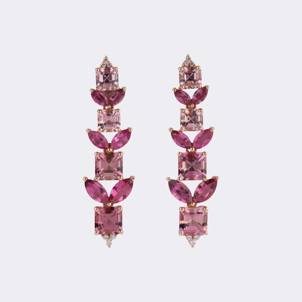 Paar Turmalin Ohrhänger mit Brillant-Besatz