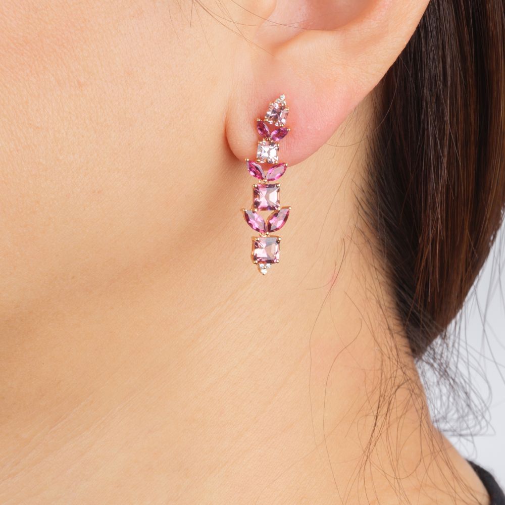 Paar Turmalin Ohrhänger mit Brillant-Besatz - Bild 2