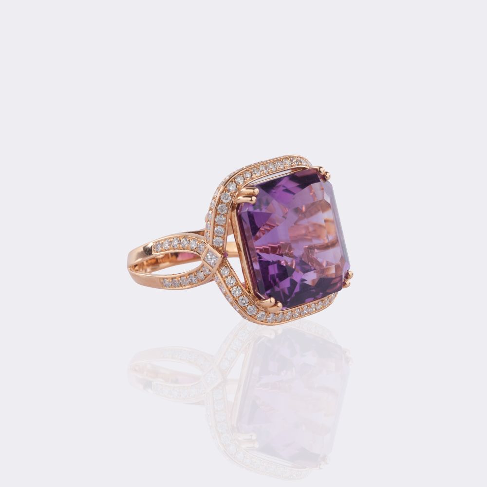  Amethyst Cocktailring mit Diamant-Besatz - Bild 2