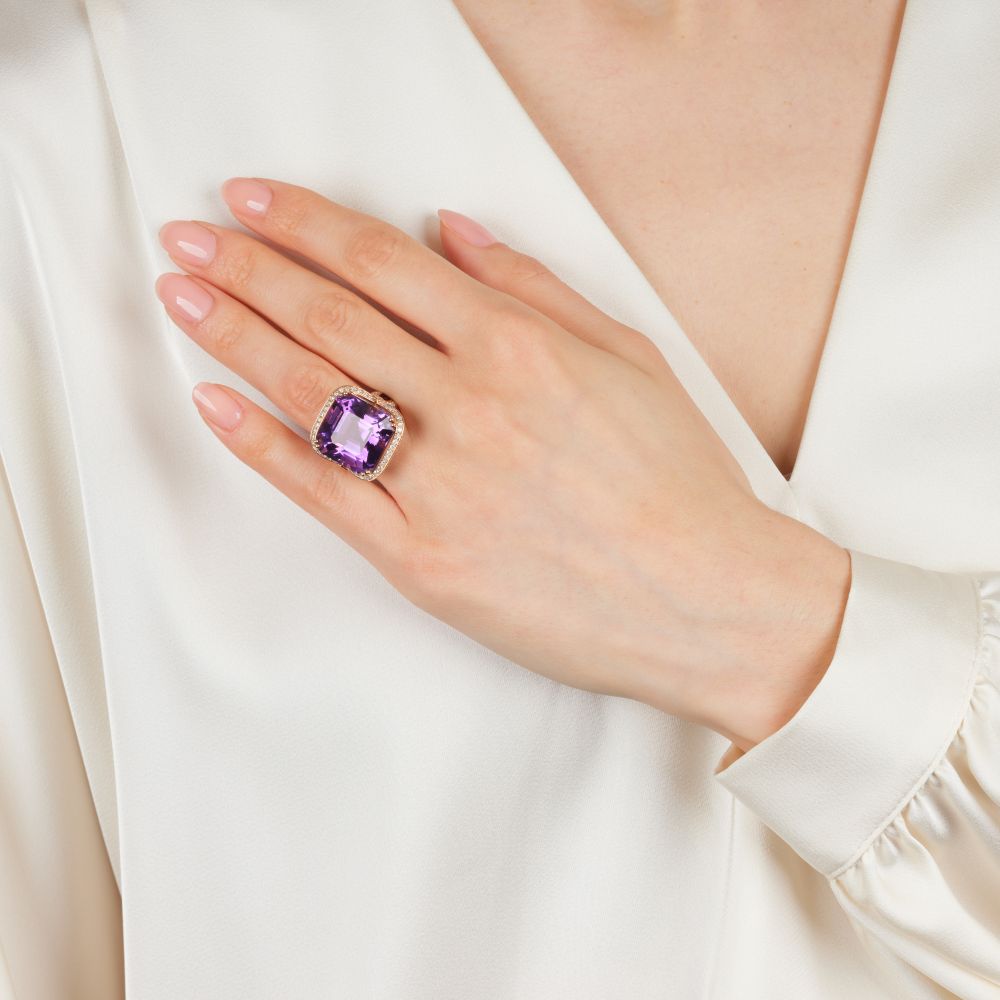  Amethyst Cocktailring mit Diamant-Besatz - Bild 4