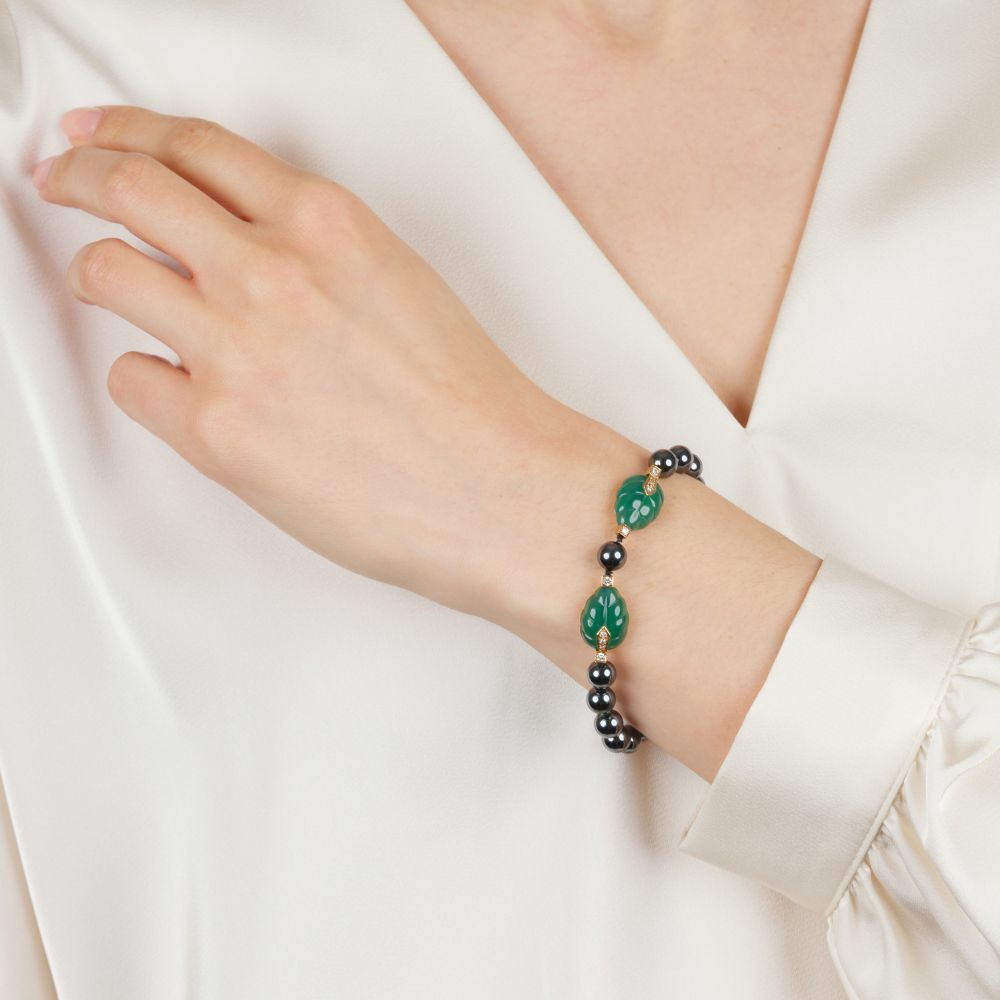 Hämatit Chrysopras Armband 'Patiala'mit Brillanten - Bild 4