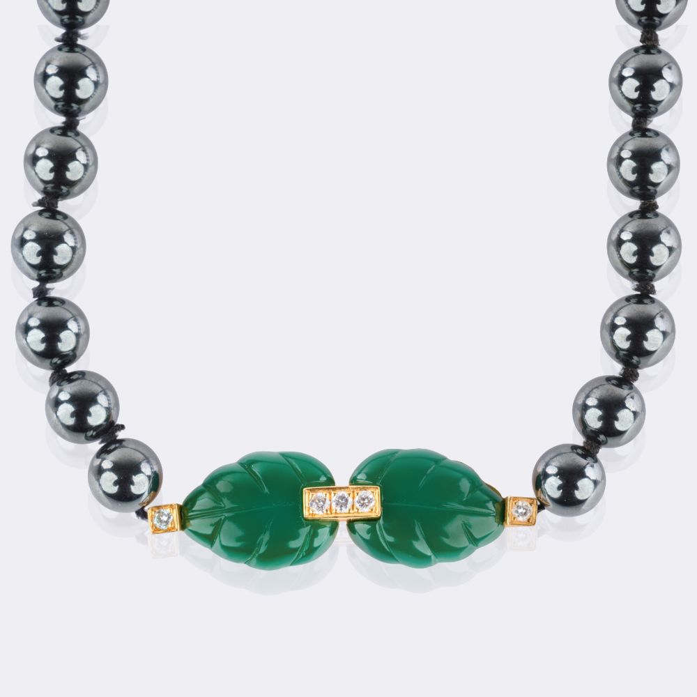 Haematite Chrysoprase Necklace 'Patiala' with Diamonds