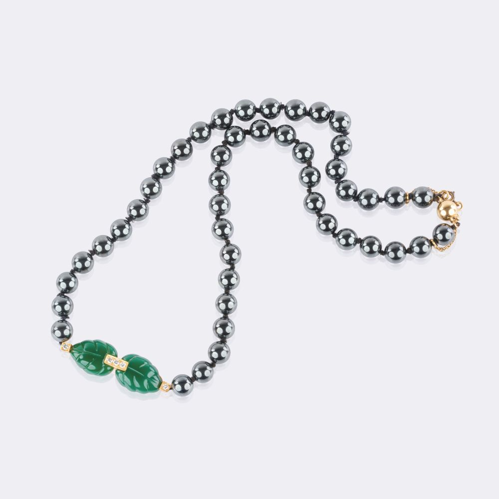 Haematite Chrysoprase Necklace 'Patiala' with Diamonds - image 2