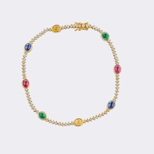 Zierliches Saphir Rubin Smaragd Armband mit Diamanten