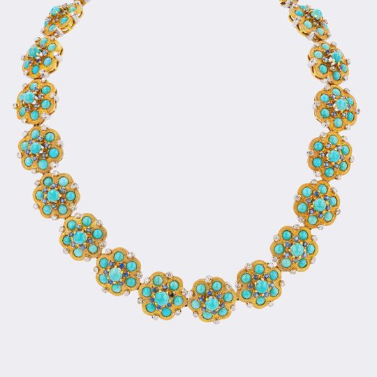 Vintage Türkis Saphir Collier mit Diamant-Besatz
