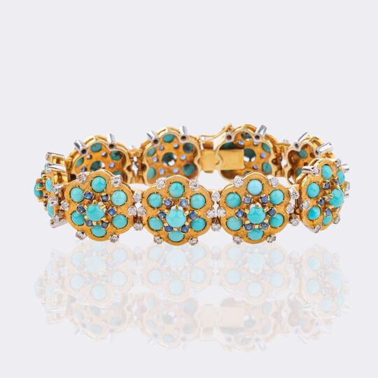 Vintage Türkis Saphir Armband mit Diamant-Besatz