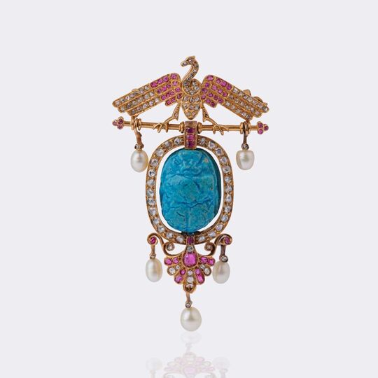 Fin de siècle Brosche 'Skarabäus' mit Edelstein-Besatz