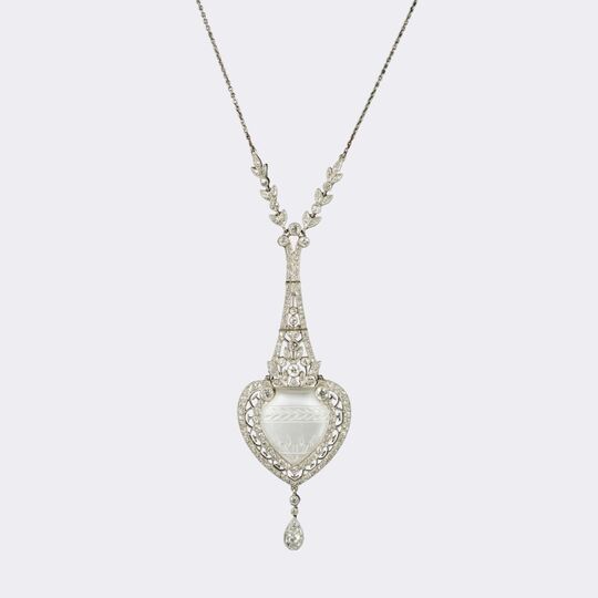 Art Nouveau Anhänger mit Bergkristall und Diamant-Besatz an Kette