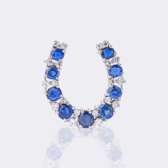 Saphir Brillant Brosche 'Hufeisen'