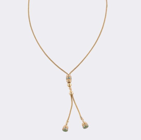 Antikes Gold Collier mit Türkisen und Saatperlen