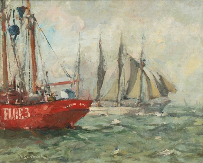 Viermastgaffelschonder passiert Elbe 3