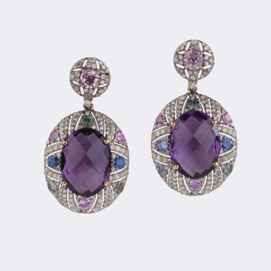 Paar Amethyst Diamant Ohrhänger mit Saphiren