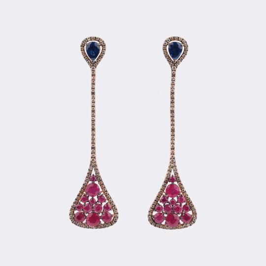 Rubin Saphir Ohrhänger mit Brillant-Besatz