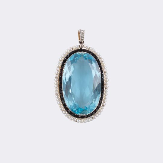Jugendstil Aquamarin Anhänger mit Saatperlen