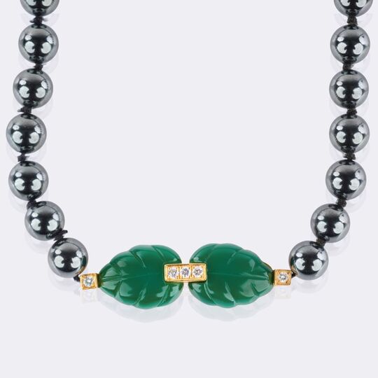 Haematite Chrysoprase Necklace 'Patiala' with Diamonds