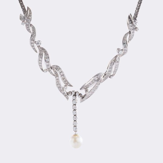 Brillant Collier mit Perle