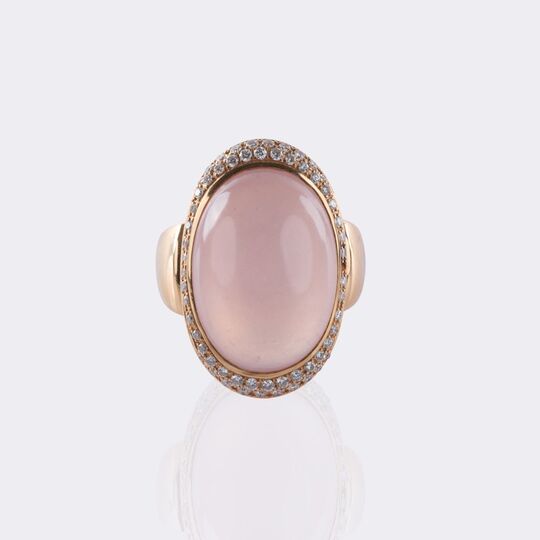 Rosenquarz Cocktailring mit Brillant-Besatz